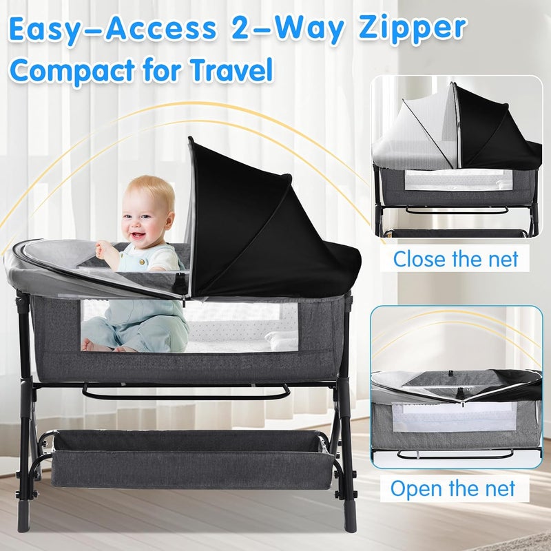 WANRU Bassinet Cover for Cats - Half-Blackout Mosquito Net for Baby Crib & Bedside Sleeper, Breathable Crib net with 2-Way Zipper, Sun-Blocking Baby Mosquito Net Cover (Black-Small) - Image 5